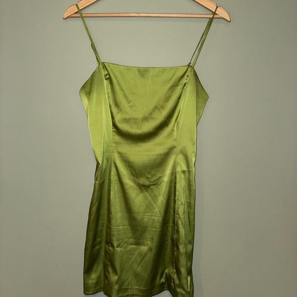 Sunday Best Dresses & Skirts - Sunday Best Lime Green Satin Mini Dress